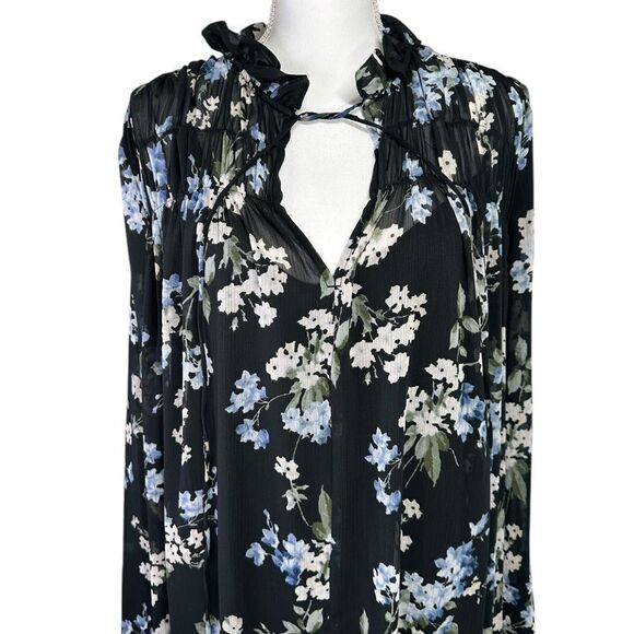 H&M Blogger Long Chiffon Dress Black Floral Large - Picture 6 of 14